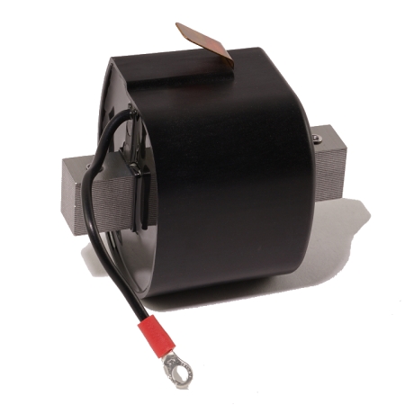 American Bosch MJK magneto coil with a black casing, rectangular metal core, and a wire with a red terminal connector.