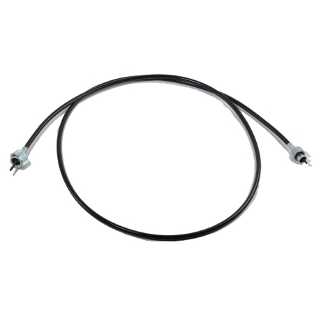 Allis Chalmers tachometer cable coiled in a circle with metal threaded fittings on each end.