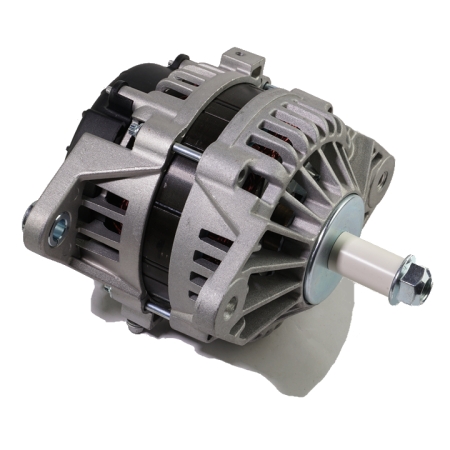 Delco 28SI Alternator with a silver metallic housing and threaded shaft.
