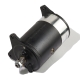 Rebuilt black Delco 6V generator featuring a silver metal band and a threaded shaft with a hex nut.